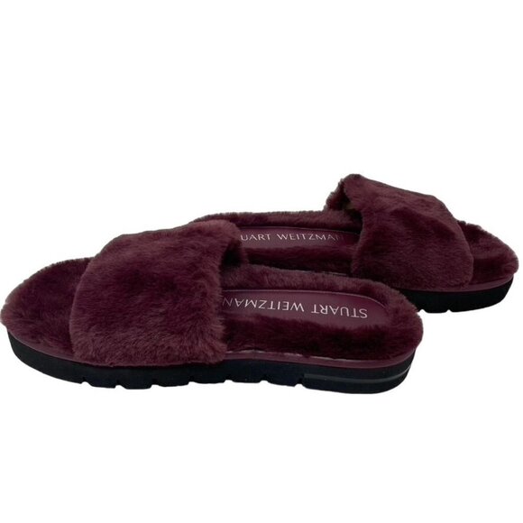 STUART WEITZMAN Sz 7 Elodie Chill Faux Fur Slide Sandal Cranberry - Picture 7 of 11